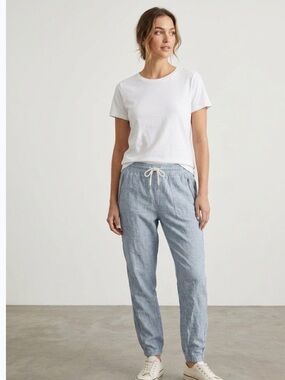 Athleta Light Blue Linen-Blend Drawstring Joggers
